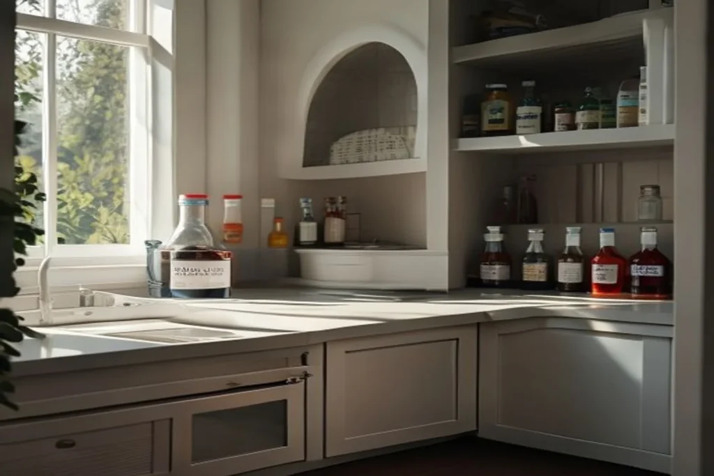 Armario esquinero de cocina con organizador giratorio lazy susan de dos niveles con aceites y condimentos ordenados