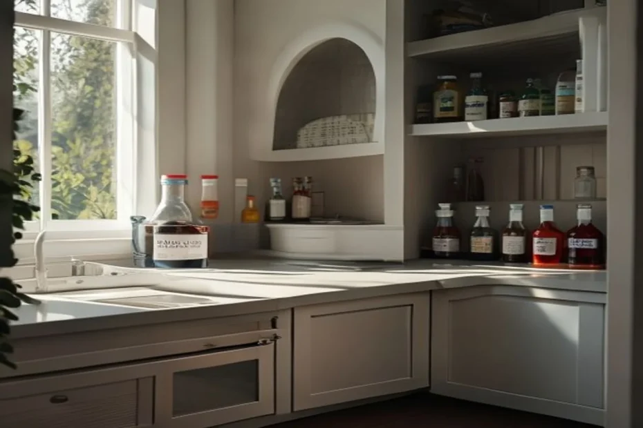 Armario esquinero de cocina con organizador giratorio lazy susan de dos niveles con aceites y condimentos ordenados