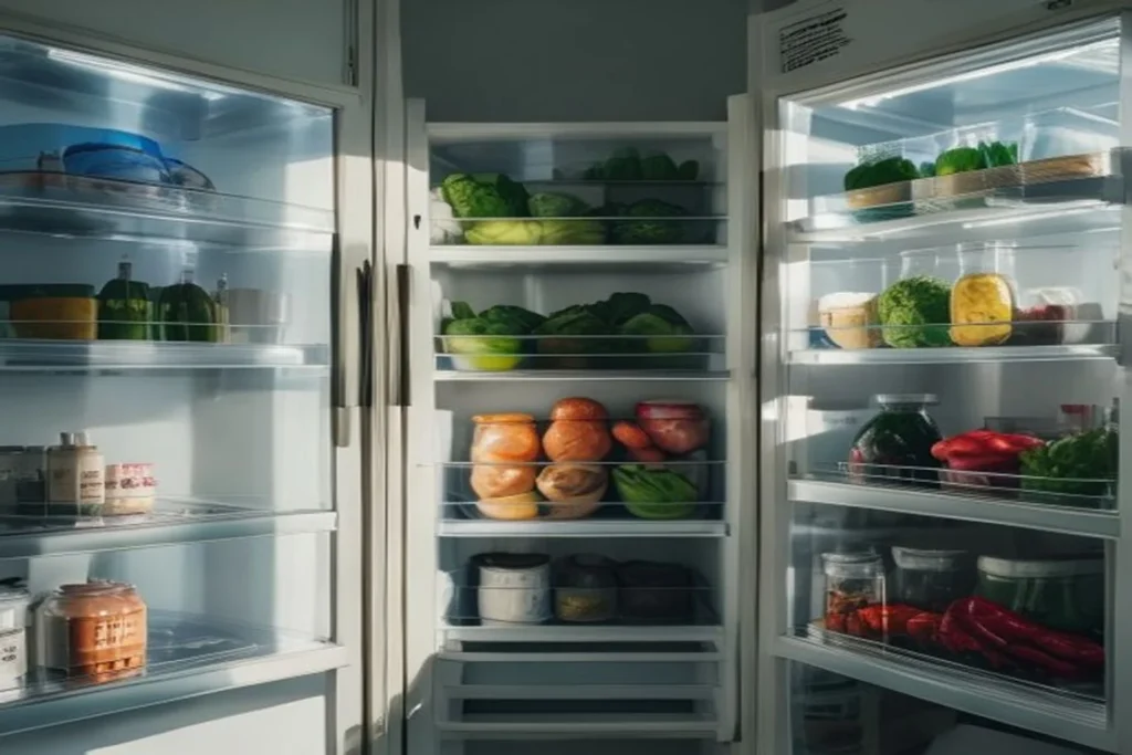 Nevera bien organizada con recipientes transparentes, vegetales visibles, sistema por zonas y caja para consumir esta semana